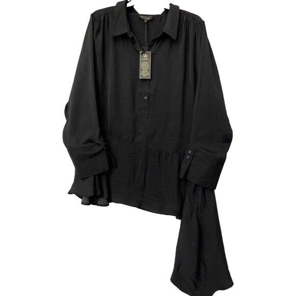 DG2 Diane Gilman Tunic Shirt Women 2XL Black Asymmetrical Hem Long Sleeve NWT - Picture 1 of 11